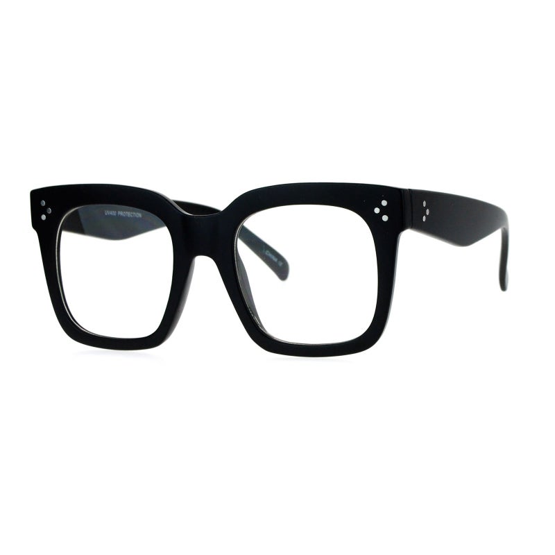 JuicyOrange Super Oversized Clear Lens Glasses Thick Square Fashion Eyeglasses Matte Black - Image 1